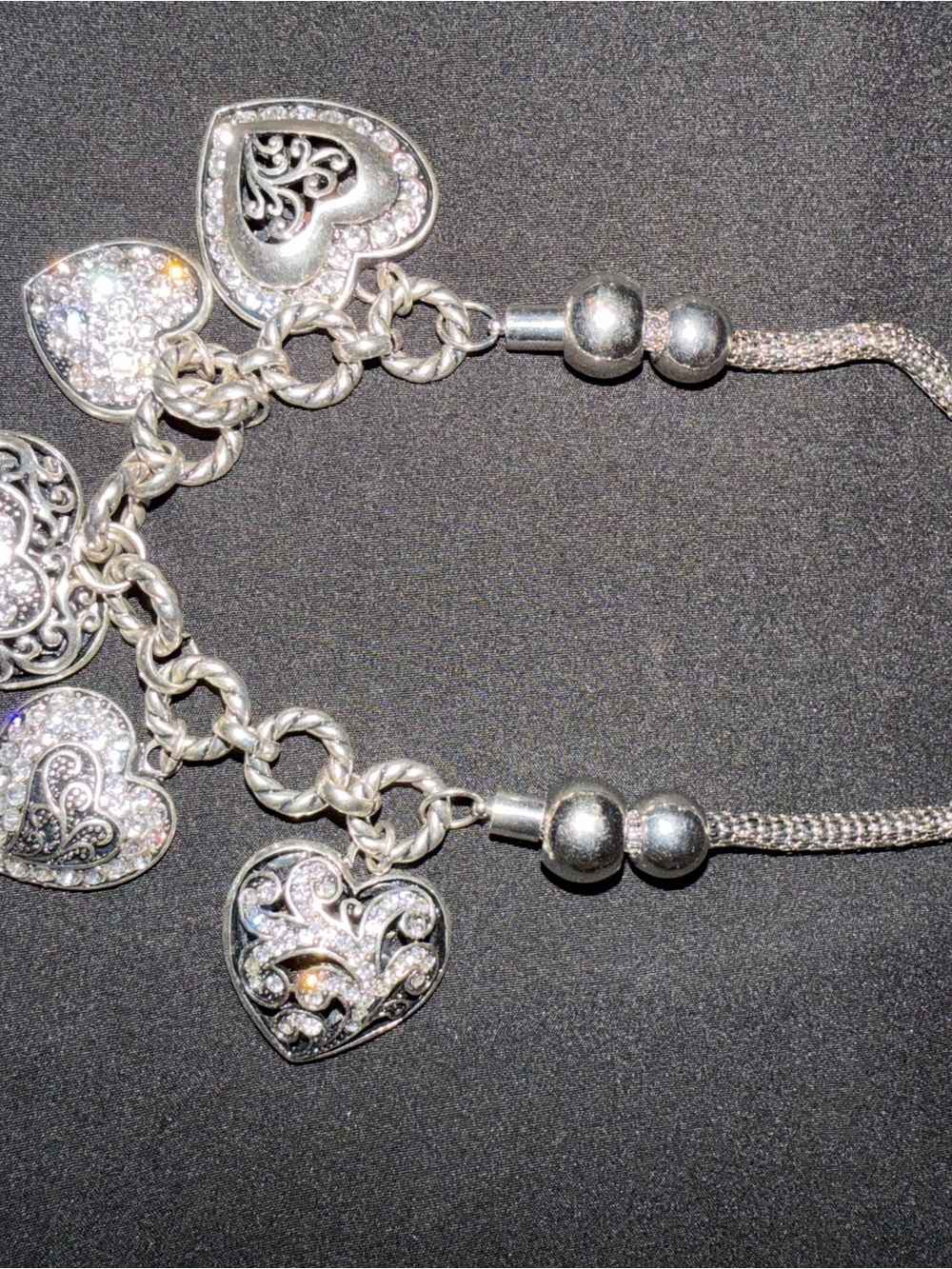 Silver Heart Charm Adjustable Bracelet - Women Jewelry